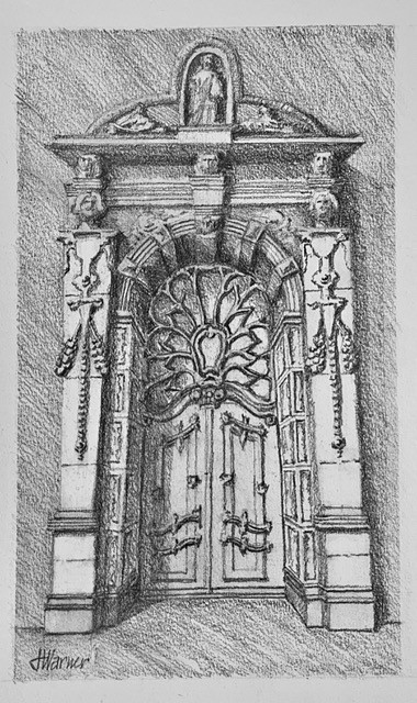 Rococco Door, a pencil drawing by James Warner